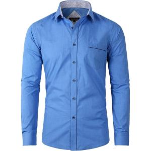 imageBeninos Mens Casual Long Sleeve Stretch Dress Shirt WrinkleFree Slim Fit Button Down ShirtsBlue