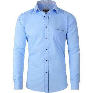 imageBeninos Mens Casual Long Sleeve Stretch Dress Shirt WrinkleFree Slim Fit Button Down ShirtsLight Blue