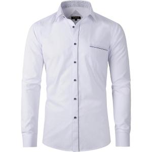 imageBeninos Mens Casual Long Sleeve Stretch Dress Shirt WrinkleFree Slim Fit Button Down ShirtsWhite