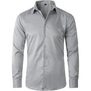 imageBeninos Mens Dress Shirts Solid Long Sleeve Texture Formal Shirt Business Casual Button Down ShirtsBgrey