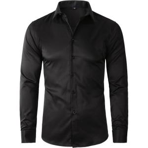 imageBeninos Mens Dress Shirts Solid Long Sleeve Texture Formal Shirt Business Casual Button Down ShirtsBlack No Texture