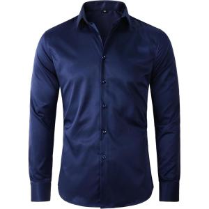 imageBeninos Mens Dress Shirts Solid Long Sleeve Texture Formal Shirt Business Casual Button Down ShirtsBnavy