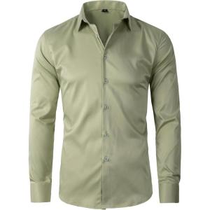 imageBeninos Mens Dress Shirts Solid Long Sleeve Texture Formal Shirt Business Casual Button Down ShirtsGreen No Texture