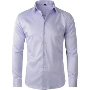imageBeninos Mens Dress Shirts Solid Long Sleeve Texture Formal Shirt Business Casual Button Down ShirtsPurple No Texture