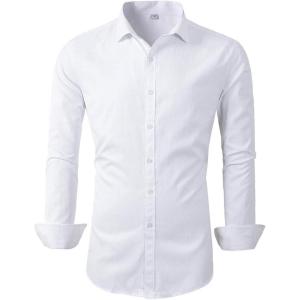 imageBeninos Mens Dress Shirts Solid Long Sleeve Texture Formal Shirt Business Casual Button Down ShirtsWhite