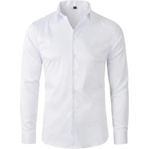 imageBeninos Mens Dress Shirts Solid Long Sleeve Texture Formal Shirt Business Casual Button Down ShirtsWhite No Texture