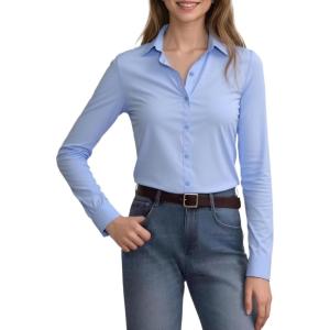 imageBeninos Womens White Button Down Shirts Elegant Office Dress Shirt BlouseBlue
