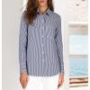 imageBeninos Striped Button Down Shirts for Women Dress Shirts Long Sleeve Casual Collared Office Work Shirt with PocketNavy