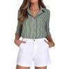 imageBeninos Striped Button Down Shirts for Women Dress Shirts Long Sleeve Casual Collared Office Work Shirt with PocketGreen