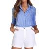 imageBeninos Striped Button Down Shirts for Women Dress Shirts Long Sleeve Casual Collared Office Work Shirt with PocketLight Blue