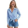imageBeninos Striped Button Down Shirts for Women Dress Shirts Long Sleeve Casual Collared Office Work Shirt with PocketLight Blue