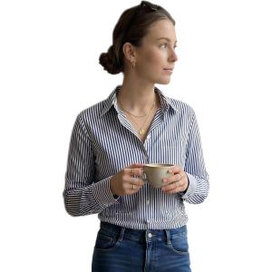 imageBeninos Striped Button Down Shirts for Women Dress Shirts Long Sleeve Casual Collared Office Work Shirt with PocketNavy