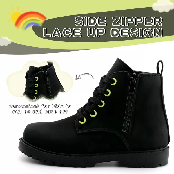 JABASIC Girls Ankle Boots Side Zipper Lace Up Work Boot Combat Booties for LittleBig KidsBlack