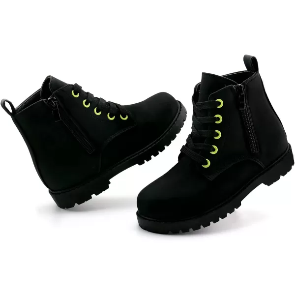 JABASIC Girls Ankle Boots Side Zipper Lace Up Work Boot Combat Booties for LittleBig KidsBlack