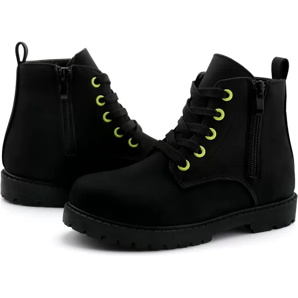 JABASIC Girls Ankle Boots Side Zipper Lace Up Work Boot Combat Booties for LittleBig KidsBlack