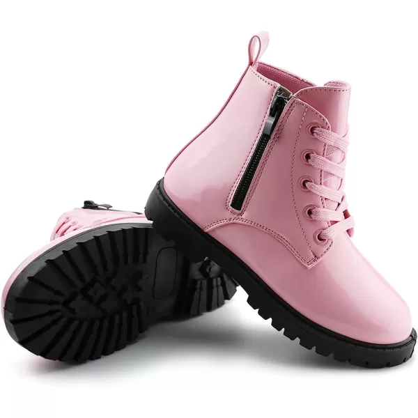 JABASIC Girls Ankle Boots Side Zipper Lace Up Work Boot Combat Booties for LittleBig KidsPink