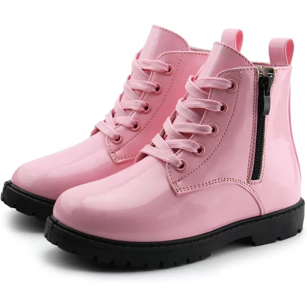 JABASIC Girls Ankle Boots Side Zipper Lace Up Work Boot Combat Booties for LittleBig KidsPink