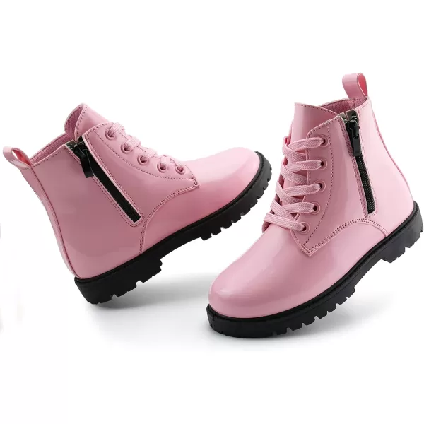 JABASIC Girls Ankle Boots Side Zipper Lace Up Work Boot Combat Booties for LittleBig KidsPink