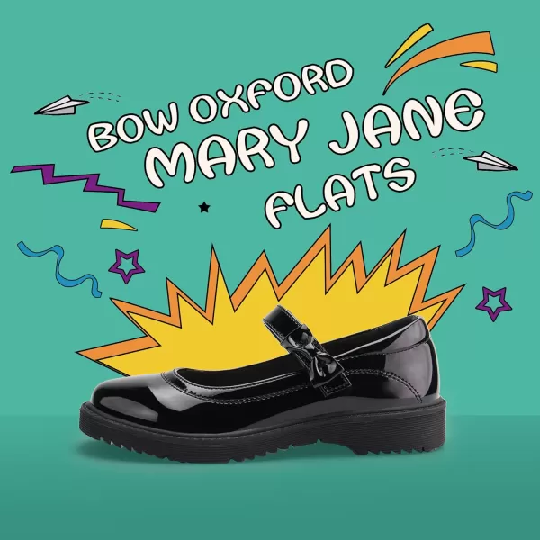 JABASIC Girls Black School Shoes Bow Oxford Mary Jane FlatsBlack