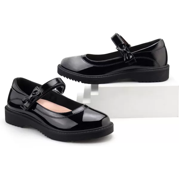 JABASIC Girls Black School Shoes Bow Oxford Mary Jane FlatsBlack