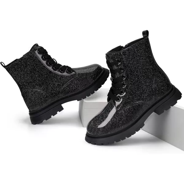 JABASIC Girls Boys Ankle Boots LaceUp Waterproof Work Boots with Side ZipperBlackGlittery