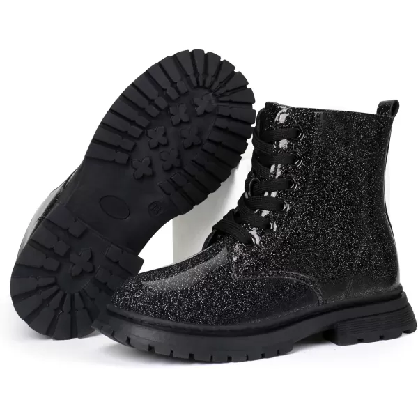 JABASIC Girls Boys Ankle Boots LaceUp Waterproof Work Boots with Side ZipperBlackGlittery