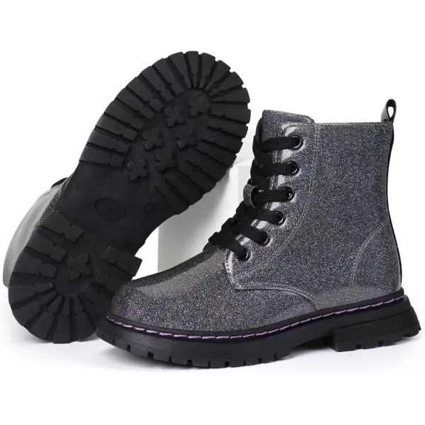 JABASIC Girls Boys Ankle Boots LaceUp Waterproof Work Boots with Side ZipperGreyGlittery