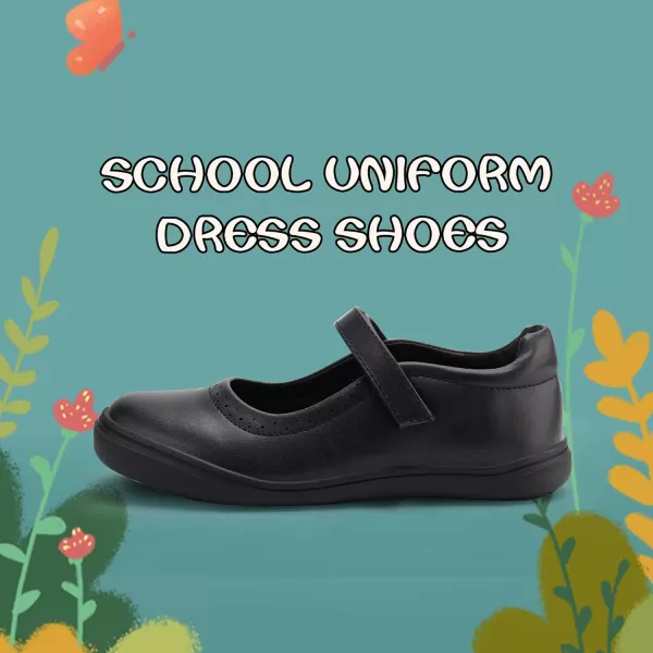 JABASIC Girls Mary Jane Flats School Uniform Dress ShoesBlack