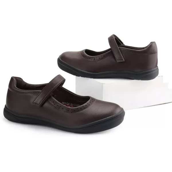 JABASIC Girls Mary Jane Flats School Uniform Dress ShoesBrown