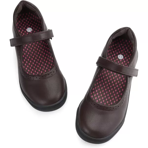 JABASIC Girls Mary Jane Flats School Uniform Dress ShoesBrown