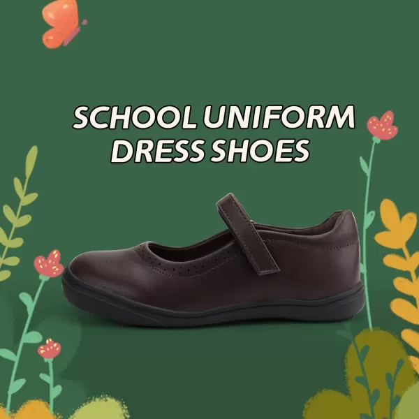 JABASIC Girls Mary Jane Flats School Uniform Dress ShoesBrown