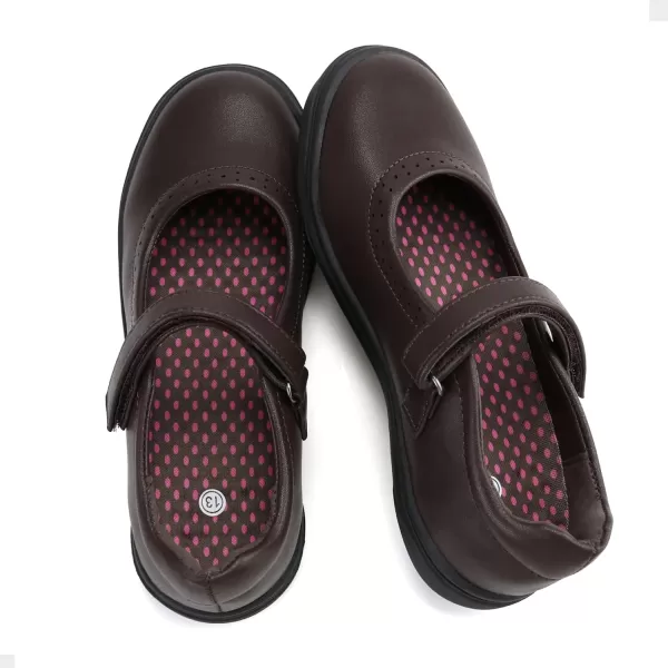 JABASIC Girls Mary Jane Flats School Uniform Dress ShoesBrown