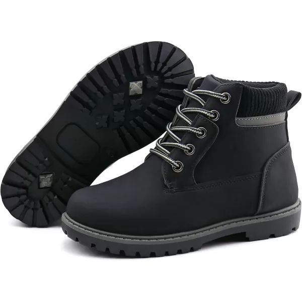 JABASIC Kids Ankle Boots Boys Girls LaceUp Outdoor Comfort Work BootsBlack