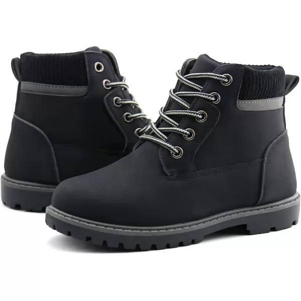 JABASIC Kids Ankle Boots Boys Girls LaceUp Outdoor Comfort Work BootsBlack