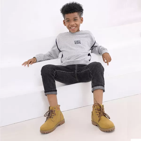 JABASIC Kids Ankle Boots Boys Girls LaceUp Outdoor Comfort Work BootsTan