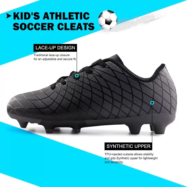 JABASIC Kids Outdoor Soccer Cleats Athletic Firm Ground Football ShoesBlack