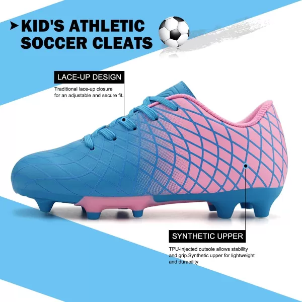 JABASIC Kids Outdoor Soccer Cleats Athletic Firm Ground Football ShoesBlue Pink