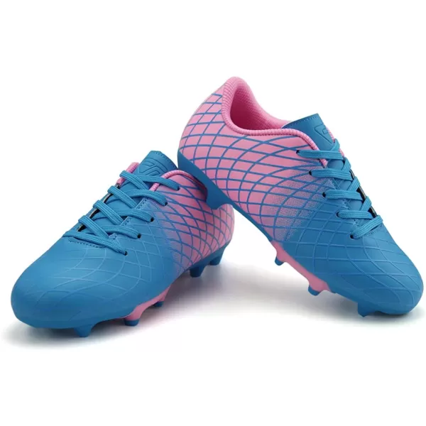 JABASIC Kids Outdoor Soccer Cleats Athletic Firm Ground Football ShoesBlue Pink