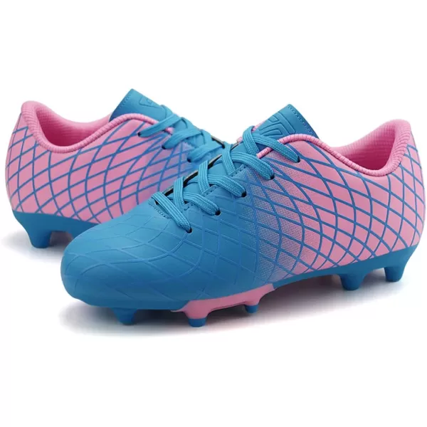 JABASIC Kids Outdoor Soccer Cleats Athletic Firm Ground Football ShoesBlue Pink