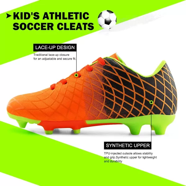 JABASIC Kids Outdoor Soccer Cleats Athletic Firm Ground Football ShoesOrange