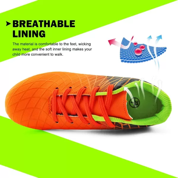 JABASIC Kids Outdoor Soccer Cleats Athletic Firm Ground Football ShoesOrange