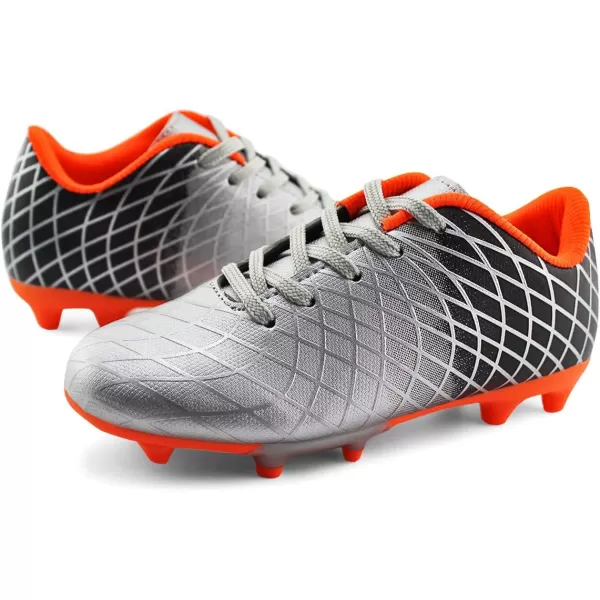 JABASIC Kids Outdoor Soccer Cleats Athletic Firm Ground Football ShoesSilver