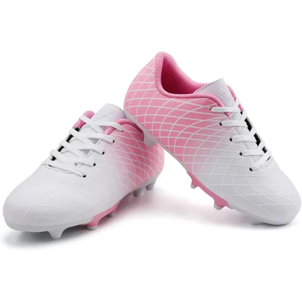 JABASIC Kids Outdoor Soccer Cleats Athletic Firm Ground Football ShoesWhite Pink