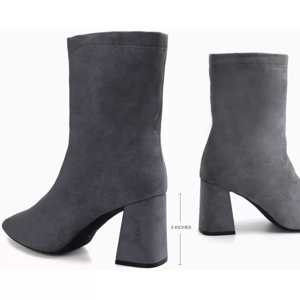 JABASIC Women Ankle Boots Pointed Toe Boots Side Zipper Chunky High Heel BootiesGrey