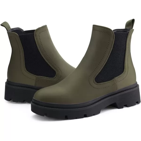 JABASIC Women Chelsea Boots Low Heel Elastic Ankle BootsArmy Green