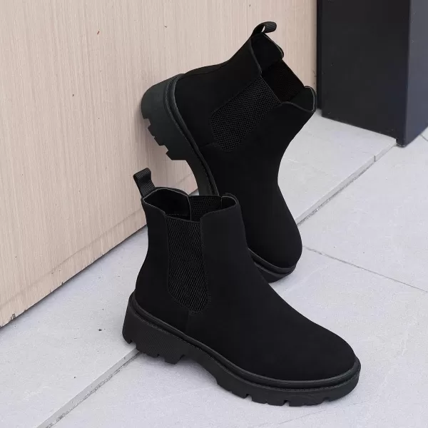 JABASIC Women Chelsea Boots Low Heel Elastic Ankle BootsBlackBlack