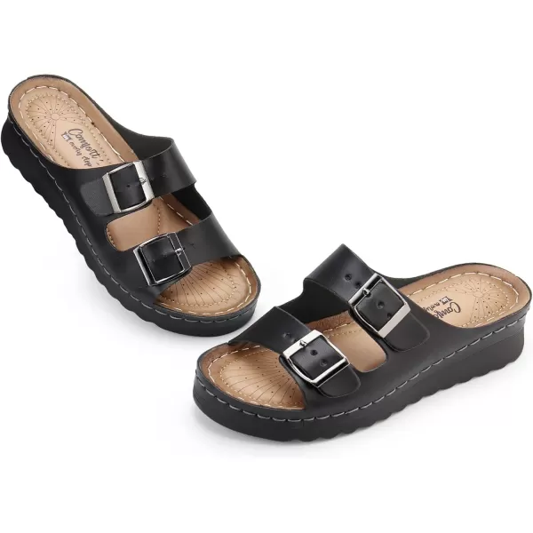 JABASIC Women Comfort Slides Sandals Double Buckle Adjustable Slip On Platform SandalJABASIC Women Comfort Slides Sandals Double Buckle Adjustable Slip On Platform Sandal