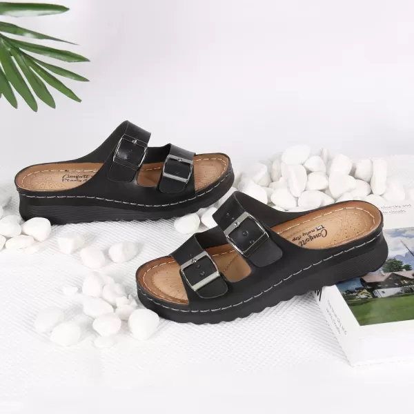 JABASIC Women Comfort Slides Sandals Double Buckle Adjustable Slip On Platform SandalJABASIC Women Comfort Slides Sandals Double Buckle Adjustable Slip On Platform Sandal