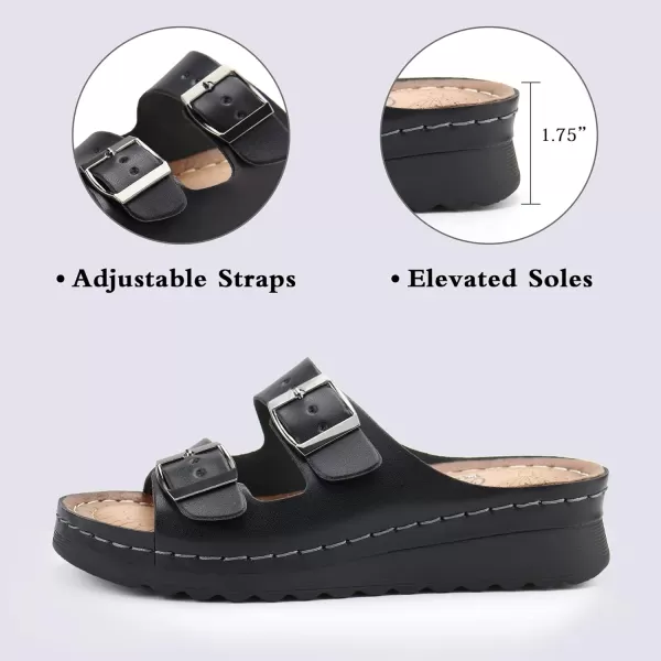 JABASIC Women Comfort Slides Sandals Double Buckle Adjustable Slip On Platform SandalJABASIC Women Comfort Slides Sandals Double Buckle Adjustable Slip On Platform Sandal