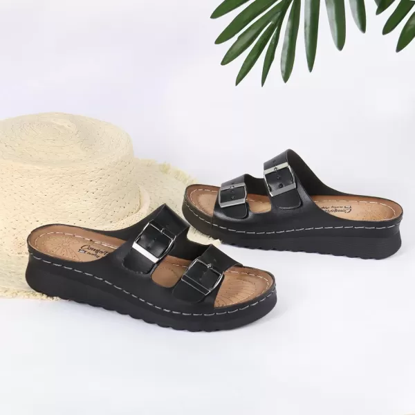 JABASIC Women Comfort Slides Sandals Double Buckle Adjustable Slip On Platform SandalJABASIC Women Comfort Slides Sandals Double Buckle Adjustable Slip On Platform Sandal